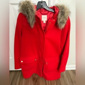 JCrew J Crew Heavy Red Womens Coat Fur Wool 4